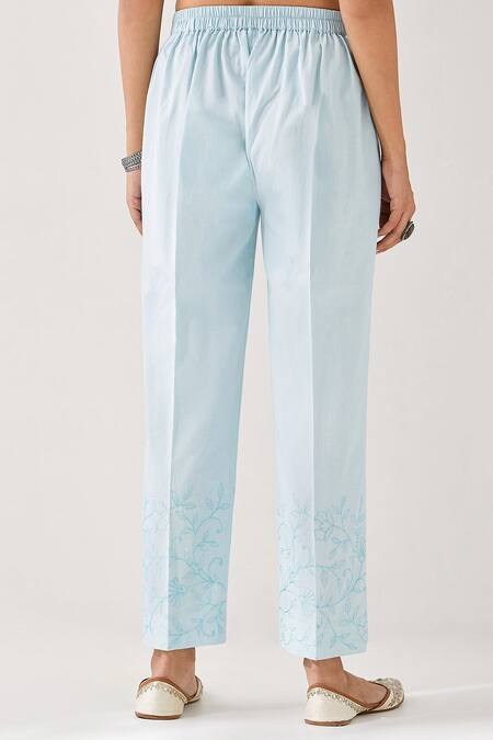 Shop_Anantaa By Roohi_Blue Cotton Embroidery Floral Vine Hem Palazzo _Online_at_Aza_Fashions