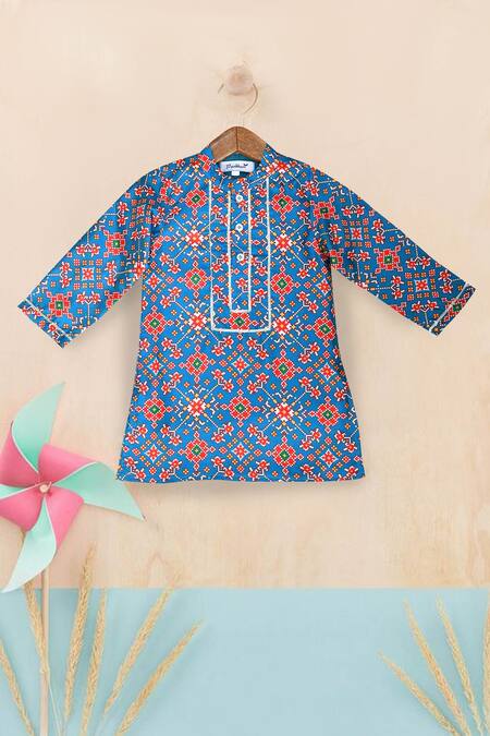 Pankhuri By Priyanka Blue Silk, Cotton Gota Patti Patola Print Kurta Set at Aza Fashions Pankhuri By Priyanka_Blue Silk, Cotton Gota Patti Patola Print Kurta Set _at_Aza_Fashions