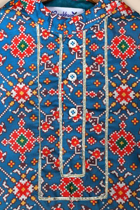 Buy Pankhuri By Priyanka Blue Silk, Cotton Gota Patti Patola Print Kurta Set Online at Aza Fashions Buy_Pankhuri By Priyanka_Blue Silk, Cotton Gota Patti Patola Print Kurta Set _Online_at_Aza_Fashions