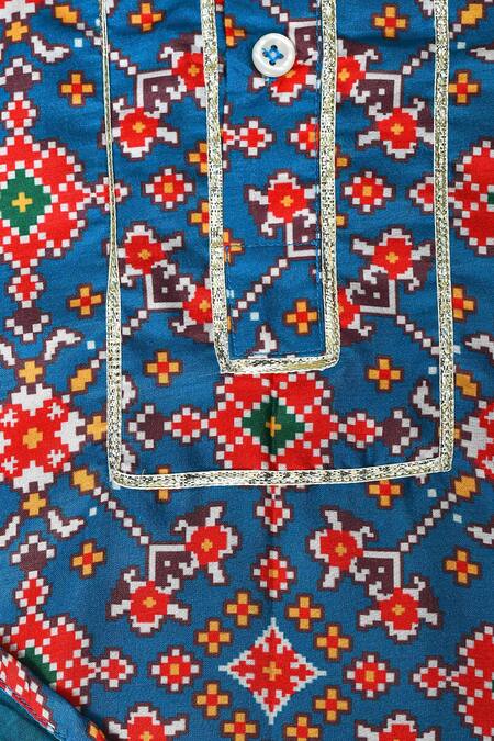 Shop Pankhuri By Priyanka Blue Silk, Cotton Gota Patti Patola Print Kurta Set Online at Aza Fashions Shop_Pankhuri By Priyanka_Blue Silk, Cotton Gota Patti Patola Print Kurta Set _Online_at_Aza_Fashions