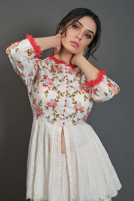 Buy_Suruchi Parakh_Off White Chanderi Silk Lining Shantoon Bead And Thread Round Tunic & Pant Set_Online_at_Aza_Fashions