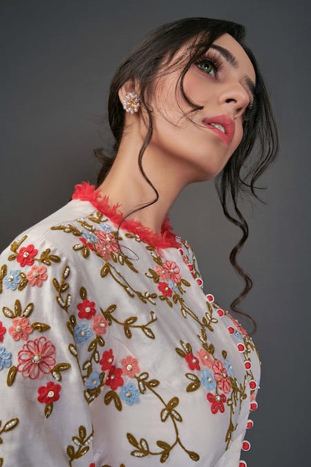 Shop_Suruchi Parakh_Off White Chanderi Silk Lining Shantoon Bead And Thread Round Tunic & Pant Set_Online_at_Aza_Fashions