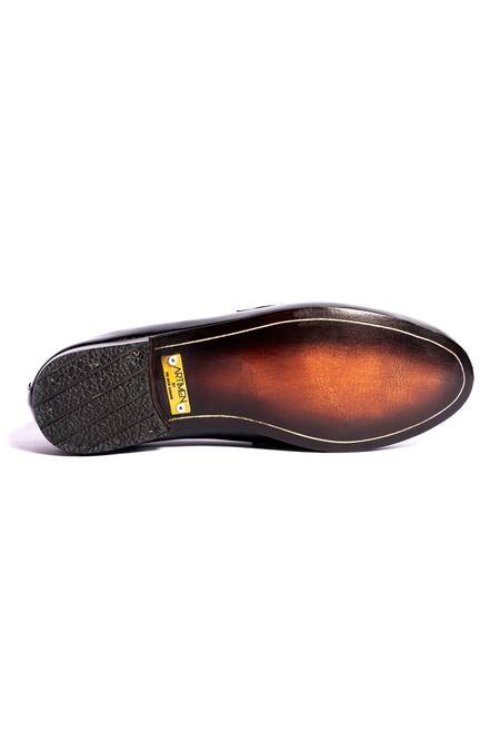 Shop_Artimen_Black Buckles Leather Horse-bit Loafers _Online_at_Aza_Fashions