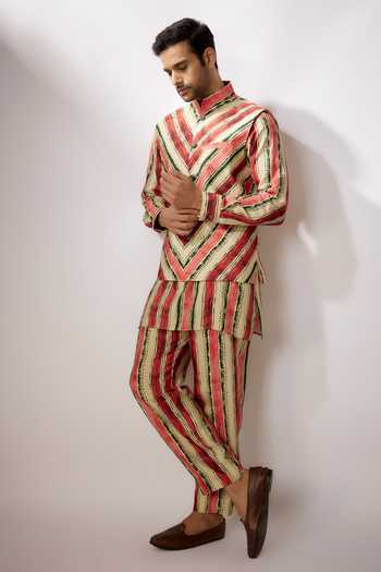 Nadima Saqib Watercolor Stripe Bundi Kurta Set 