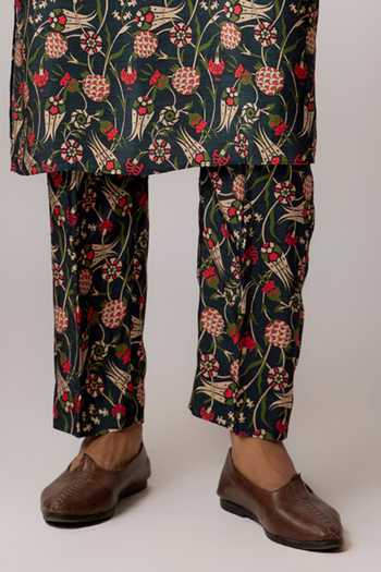 Buy_Nadima Saqib_Blue Silk Embroidery Floral Vine Print Kurta With Pant _Online_at_Aza_Fashions