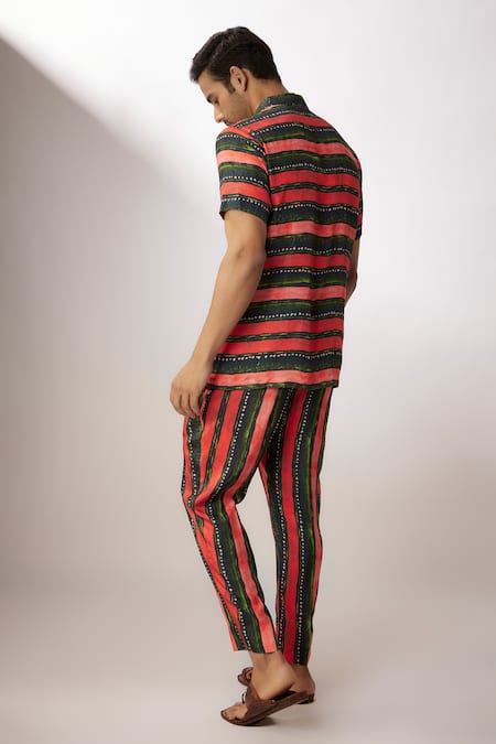 Shop_Nadima Saqib_Blue Stripe Print Shirt With Pant _at_Aza_Fashions