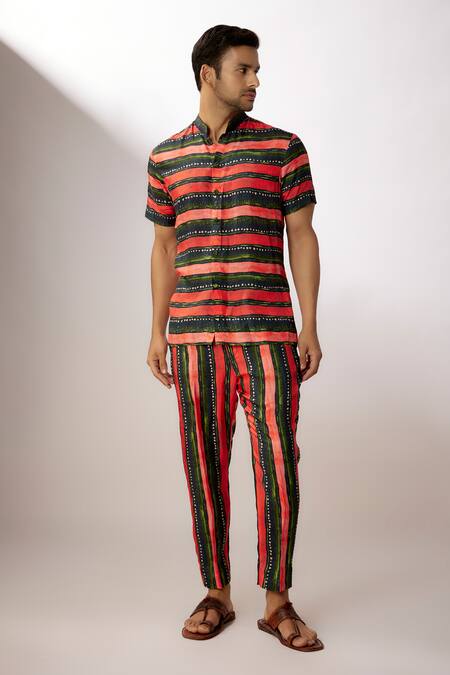 Buy_Nadima Saqib_Blue Stripe Print Shirt With Pant _Online_at_Aza_Fashions