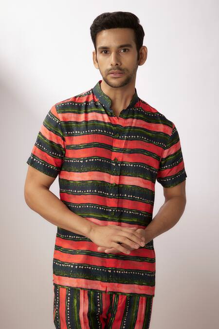 Shop_Nadima Saqib_Blue Stripe Print Shirt With Pant _Online_at_Aza_Fashions