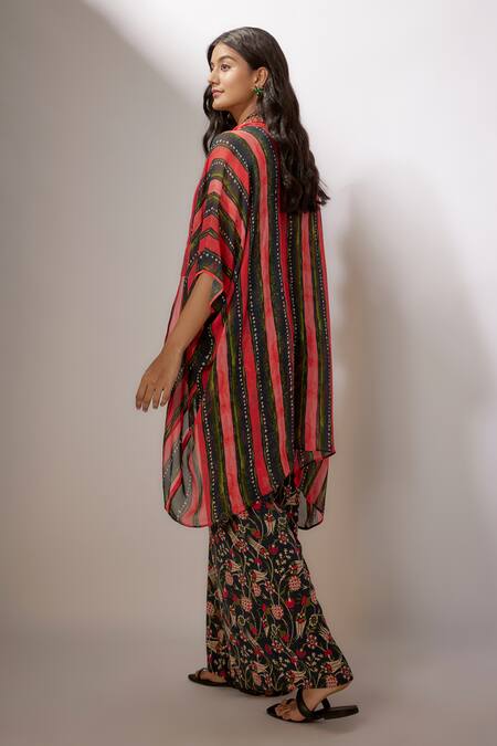 Buy_Nadima Saqib_Blue Crepe, Georgette Embroidery, Sequins, Floral Print Jumpsuit With Cape _Online_at_Aza_Fashions