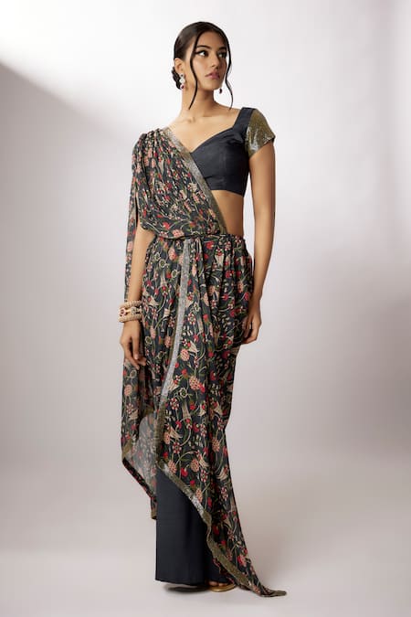 Nadima Saqib Printed Pre-Stitched Saree With Blouse 