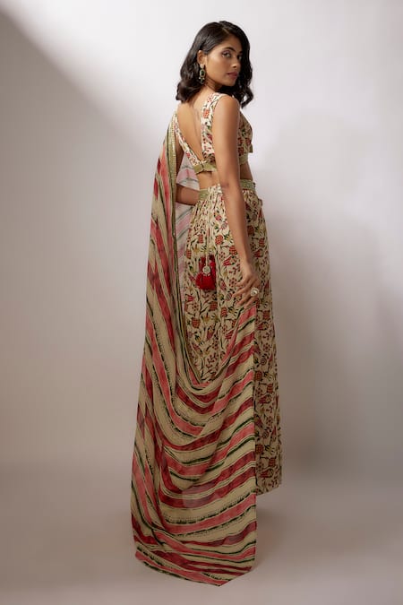 Nadima Saqib Floral Print Draped Pant Saree With Blouse 