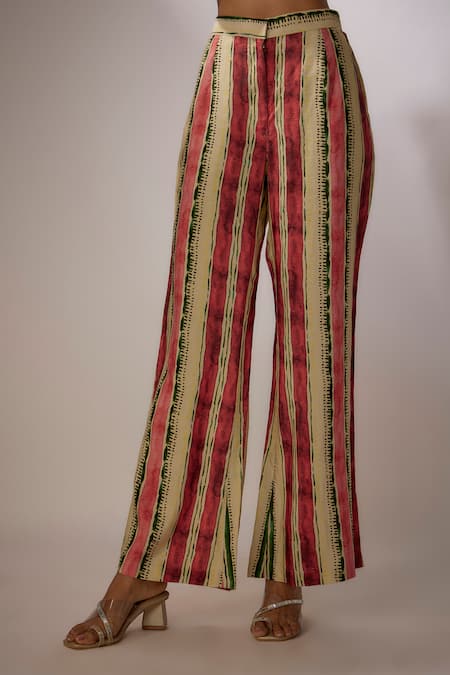 Nadima Saqib Beige Silk Sequins, Embroidery Stripe Print Blazer And Pant Set Online at Aza Fashions Nadima Saqib_Beige Silk Sequins, Embroidery Stripe Print Blazer And Pant Set _Online_at_Aza_Fashions