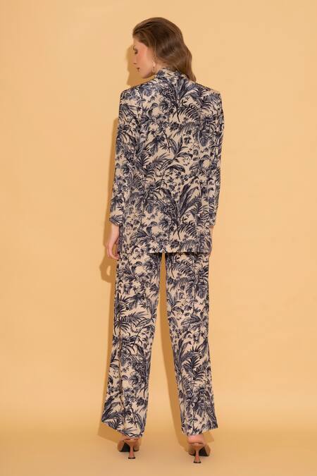 Shop_Torqadorn_Blue Crepe Summer Print Blazer_at_Aza_Fashions