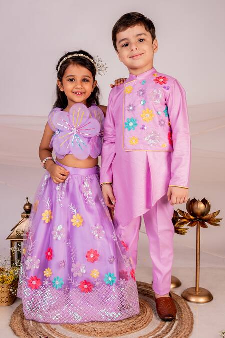 Toplove Purple Cotton Sequins, Beads Asymmetric Embroidered Kurta And Pant Set at Aza Fashions Toplove_Purple Cotton Sequins, Beads Asymmetric Embroidered Kurta And Pant Set _at_Aza_Fashions