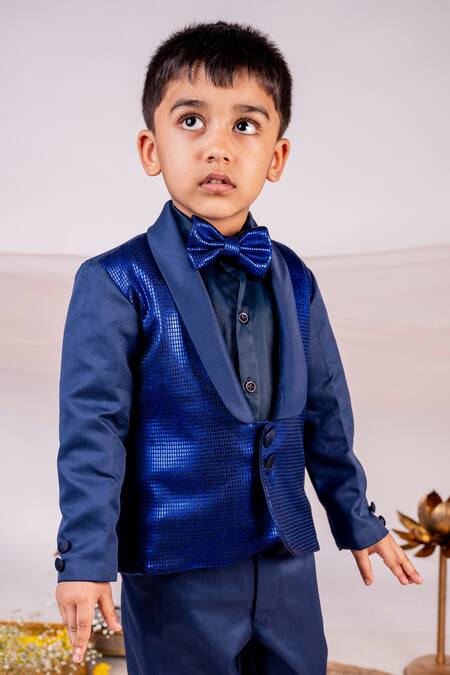 Toplove Blue Cotton Textured Tuxedo Pant Set Online at Aza Fashions Toplove_Blue Cotton Textured Tuxedo Pant Set _Online_at_Aza_Fashions