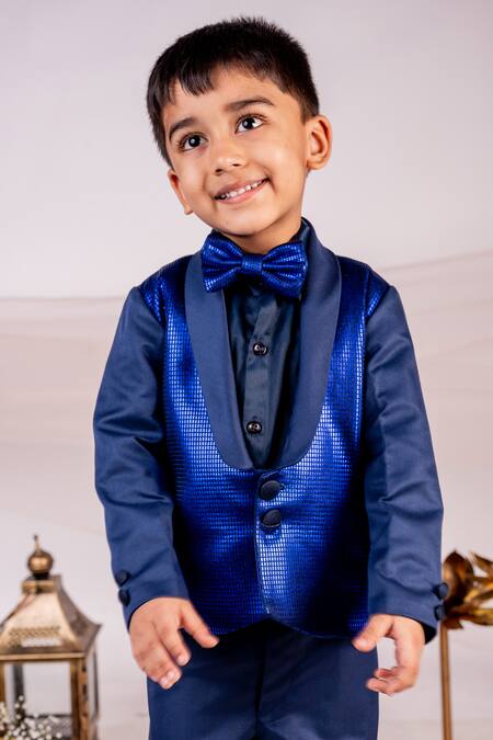 Buy Toplove Blue Cotton Textured Tuxedo Pant Set Online at Aza Fashions Buy_Toplove_Blue Cotton Textured Tuxedo Pant Set _Online_at_Aza_Fashions