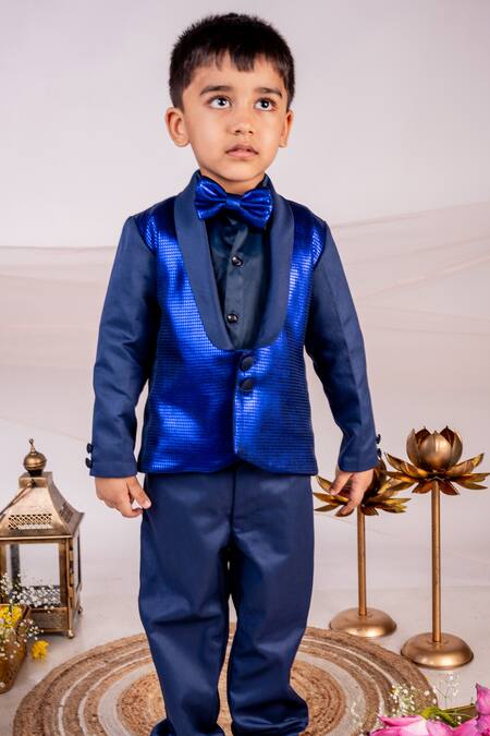 Shop Toplove Blue Cotton Textured Tuxedo Pant Set Online at Aza Fashions Shop_Toplove_Blue Cotton Textured Tuxedo Pant Set _Online_at_Aza_Fashions