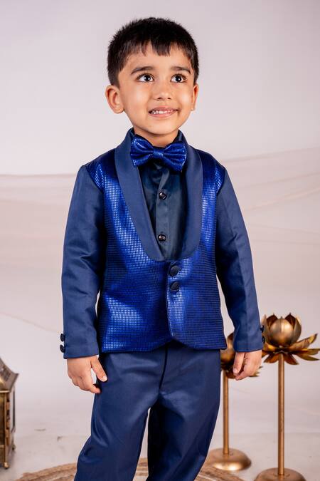 Toplove Blue Cotton Textured Tuxedo Pant Set at Aza Fashions Toplove_Blue Cotton Textured Tuxedo Pant Set _at_Aza_Fashions