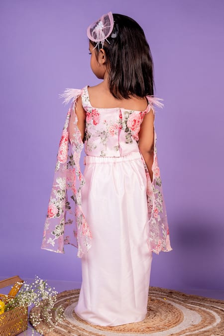 Shop Toplove Pink Organza, Satin, Cotton Embroidery, Cape Sleeve Top And Draped Skirt Set at Aza Fashions Shop_Toplove_Pink Organza, Satin, Cotton Embroidery, Cape Sleeve Top And Draped Skirt Set _at_Aza_Fashions