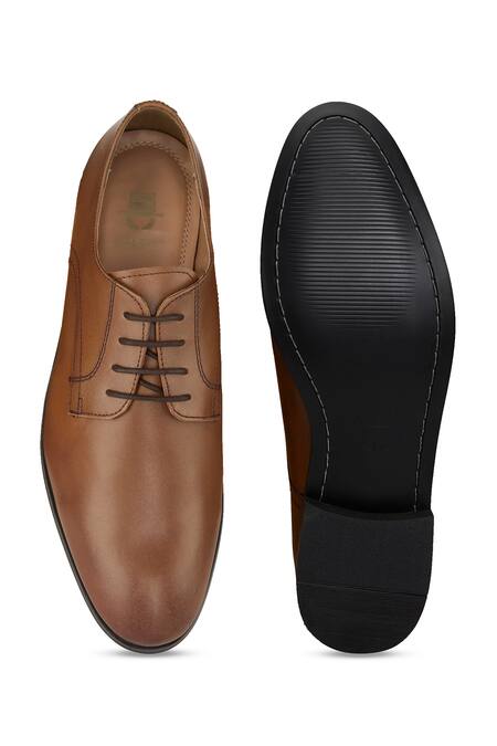 Shop Hats Off Accessories Brown Tan Matte Genuine Leather Derby Shoes at Aza Fashions Shop_Hats Off Accessories_Brown Tan Matte Genuine Leather Derby Shoes_at_Aza_Fashions