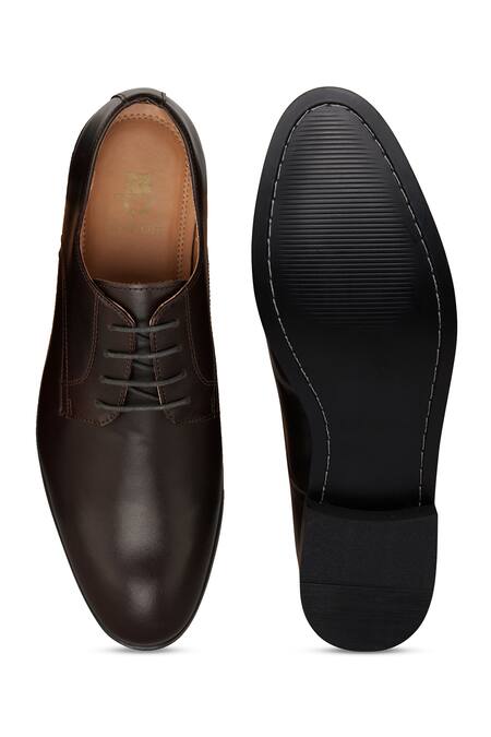Shop Hats Off Accessories Brown Matte Genuine Leather Derby Shoes at Aza Fashions Shop_Hats Off Accessories_Brown Matte Genuine Leather Derby Shoes_at_Aza_Fashions