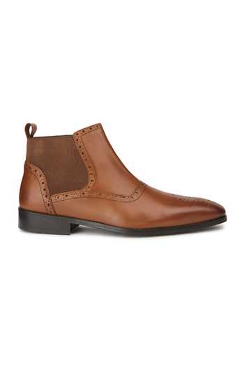 Hats Off Accessories_Brown Cut Work Leather Textured Boots_at_Aza_Fashions