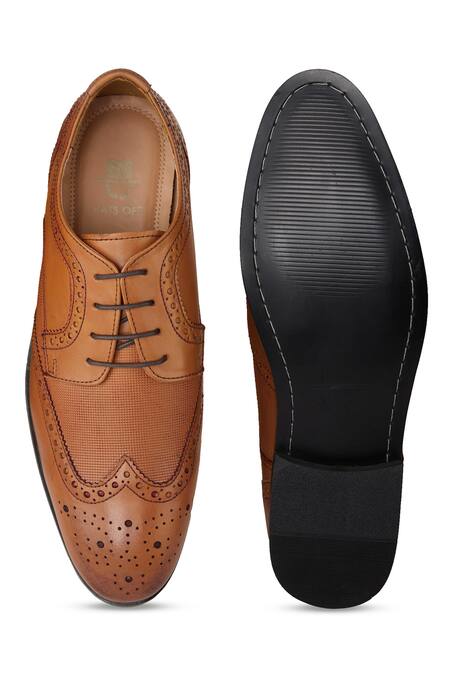 Shop_Hats Off Accessories_Brown Perforated Textured Brogues_at_Aza_Fashions