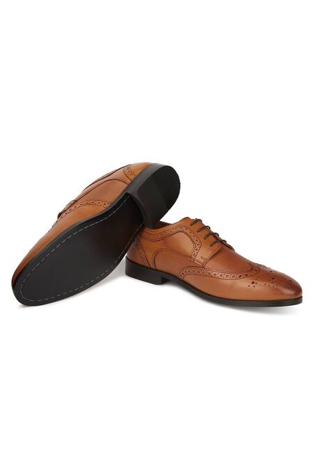 Hats Off Accessories_Brown Perforated Textured Brogues_at_Aza_Fashions