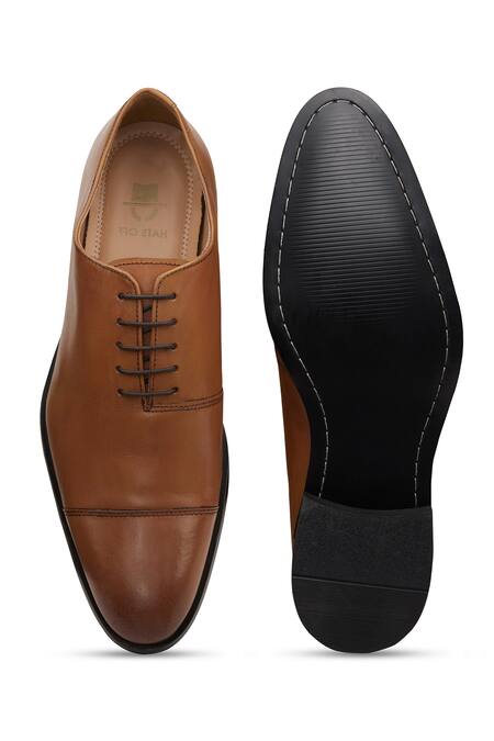 Shop_Hats Off Accessories_Brown Leather Derby Shoes_at_Aza_Fashions