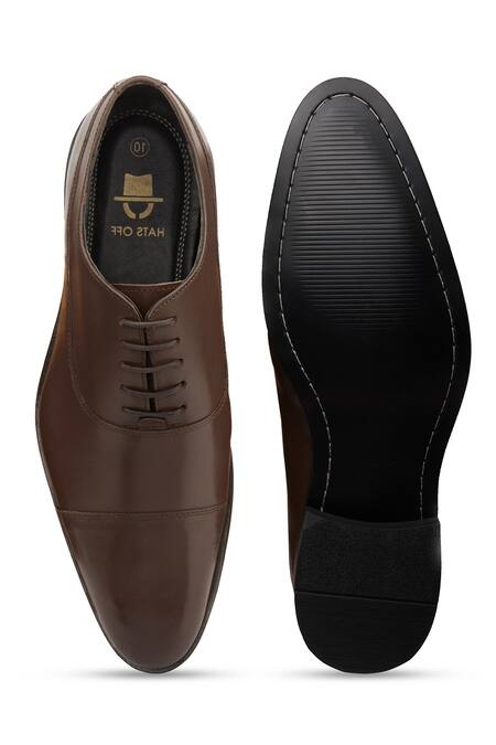 Shop_Hats Off Accessories_Brown Matte Genuine Leather Derby Shoes_at_Aza_Fashions