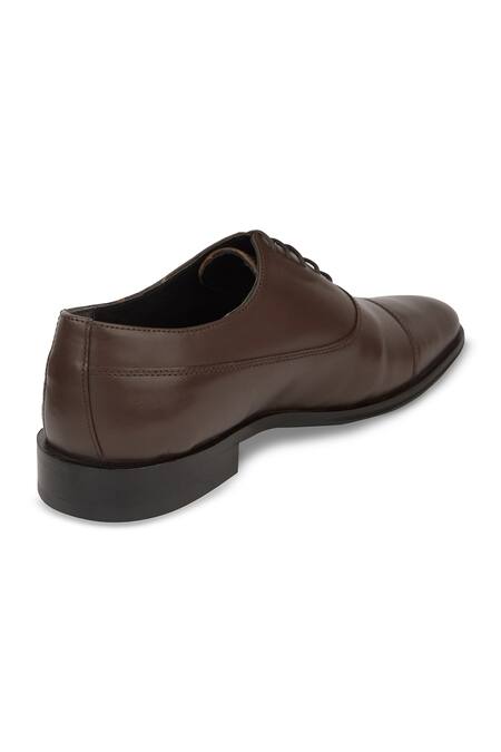 Hats Off Accessories_Brown Matte Genuine Leather Derby Shoes_at_Aza_Fashions
