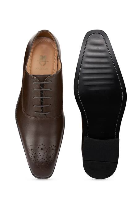 Shop Hats Off Accessories Brown Perforated Texture Oxford Shoes at Aza Fashions Shop_Hats Off Accessories_Brown Perforated Texture Oxford Shoes_at_Aza_Fashions