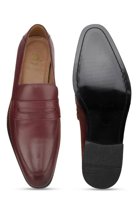 Shop_Hats Off Accessories_Maroon Genuine Leather Penny Loafers _at_Aza_Fashions