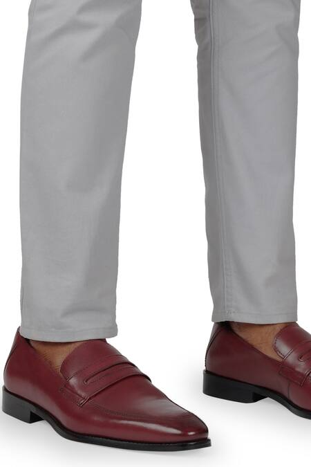 Hats Off Accessories_Maroon Genuine Leather Penny Loafers _Online_at_Aza_Fashions