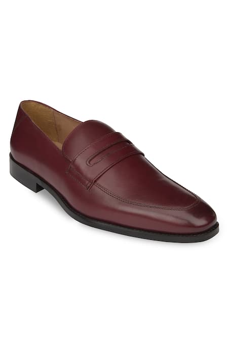 Buy_Hats Off Accessories_Maroon Genuine Leather Penny Loafers _Online_at_Aza_Fashions