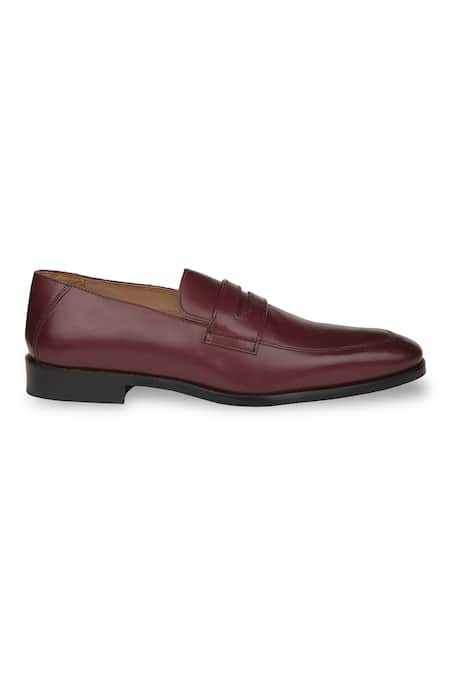 Shop_Hats Off Accessories_Maroon Genuine Leather Penny Loafers _Online_at_Aza_Fashions