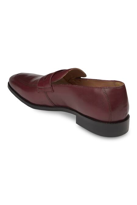 Hats Off Accessories_Maroon Genuine Leather Penny Loafers _at_Aza_Fashions