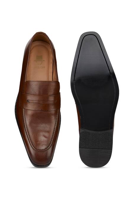 Shop Hats Off Accessories Brown Genuine Leather Slip On Penny Loafers at Aza Fashions Shop_Hats Off Accessories_Brown Genuine Leather Slip On Penny Loafers_at_Aza_Fashions