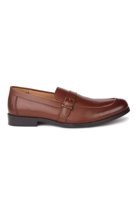 Shop Hats Off Accessories Brown Buckles Genuine Leather Monk Penny Loafers Online at Aza Fashions Shop_Hats Off Accessories_Brown Buckles Genuine Leather Monk Penny Loafers_Online_at_Aza_Fashions