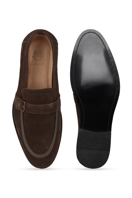 Shop Hats Off Accessories Brown Suede Monk Penny Loafers at Aza Fashions Shop_Hats Off Accessories_Brown Suede Monk Penny Loafers_at_Aza_Fashions