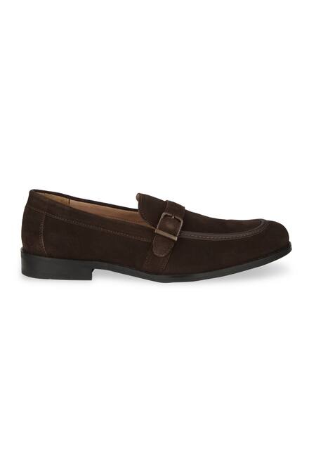Shop Hats Off Accessories Brown Suede Monk Penny Loafers Online at Aza Fashions Shop_Hats Off Accessories_Brown Suede Monk Penny Loafers_Online_at_Aza_Fashions