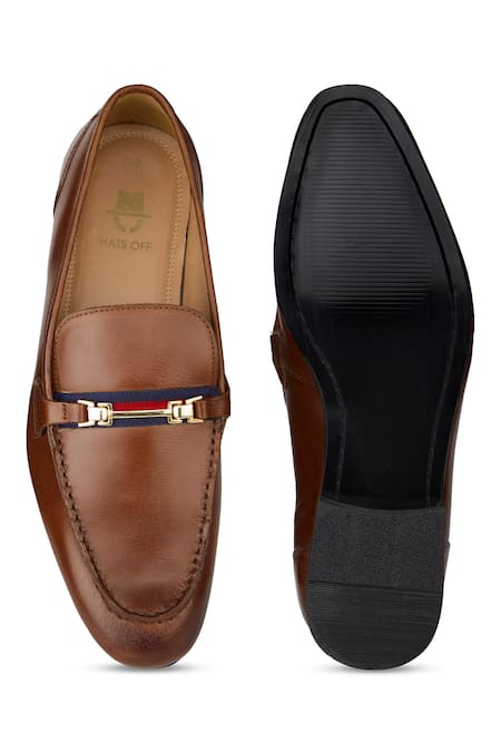 Shop Hats Off Accessories Brown Genuine Leather Slip On Buckle Loafers at Aza Fashions Shop_Hats Off Accessories_Brown Genuine Leather Slip On Buckle Loafers_at_Aza_Fashions