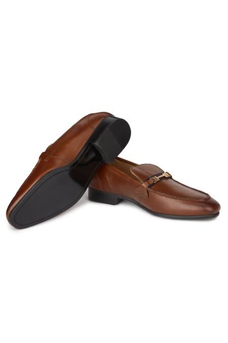 Shop Hats Off Accessories Brown Genuine Leather Slip On Buckle Loafers Shop_Hats Off Accessories_Brown Genuine Leather Slip On Buckle Loafers