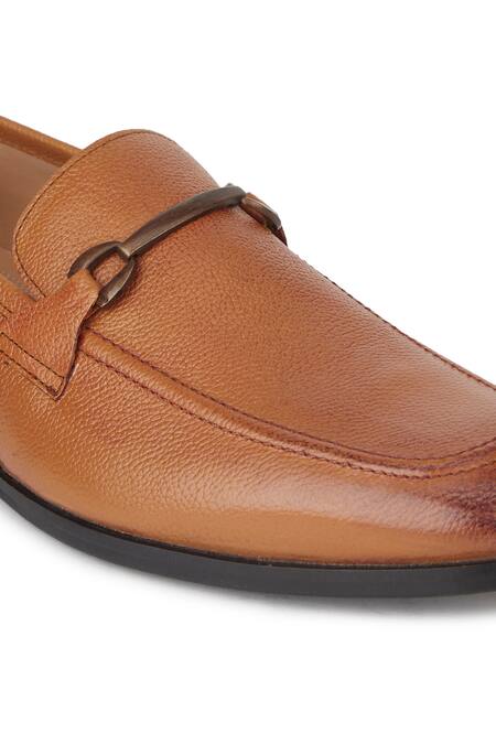 Buy_Hats Off Accessories_Brown Buckles Textured Genuine Leather Loafers_Online_at_Aza_Fashions