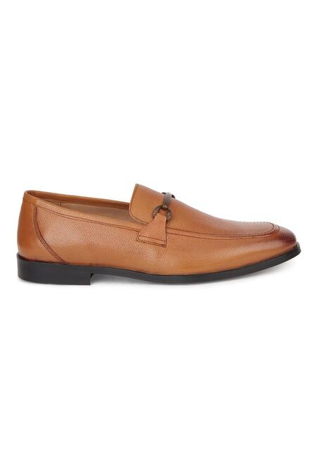 Shop_Hats Off Accessories_Brown Buckles Textured Genuine Leather Loafers_Online_at_Aza_Fashions