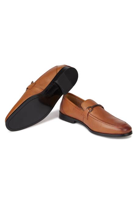 Buy_Hats Off Accessories_Brown Buckles Textured Genuine Leather Loafers