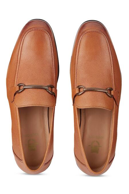 Shop_Hats Off Accessories_Brown Buckles Textured Genuine Leather Loafers