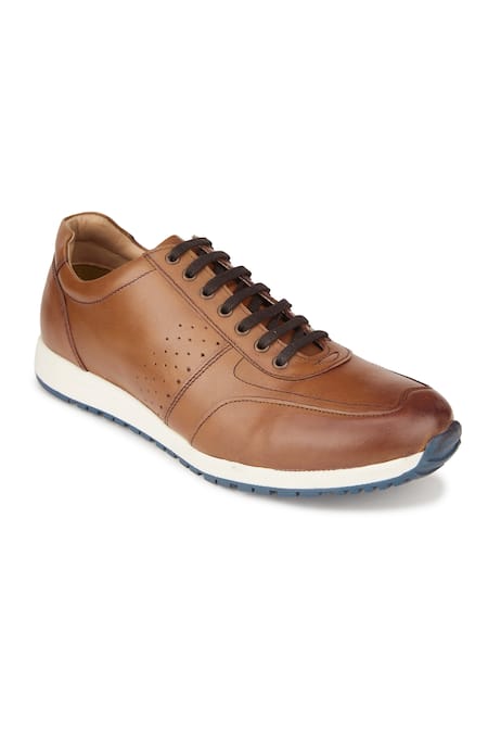 Hats Off Accessories_Brown Brogue Pattern Genuine Leather Sneakers_Online_at_Aza_Fashions
