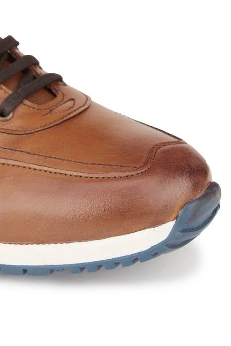 Buy_Hats Off Accessories_Brown Brogue Pattern Genuine Leather Sneakers_Online_at_Aza_Fashions
