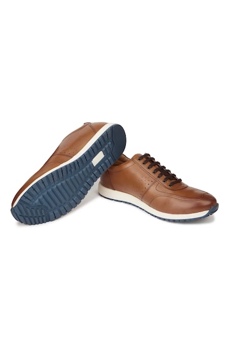 Hats Off Accessories_Brown Brogue Pattern Genuine Leather Sneakers_at_Aza_Fashions